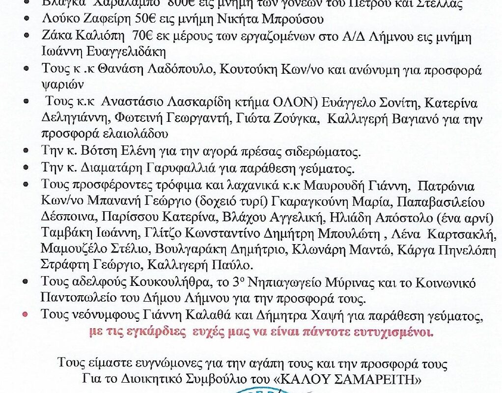 Γηροκομείο Λήμνου: «Είμαστε ευγνώμονες για την αγάπη και την προσφορά σας»