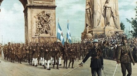 Μοναδική στιγμή: Ελληνικό άγημα παρήλασε σήμερα στην Αψίδα του Θριάμβου στο Παρίσι, όπως το 1919 -Ο πίνακας και η φωτό από το ίδιο σημείο