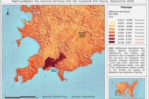 Λήμνος: Το αποτύπωμα της πυρκαγιάς του Θάνους σε δορυφορικό χάρτη